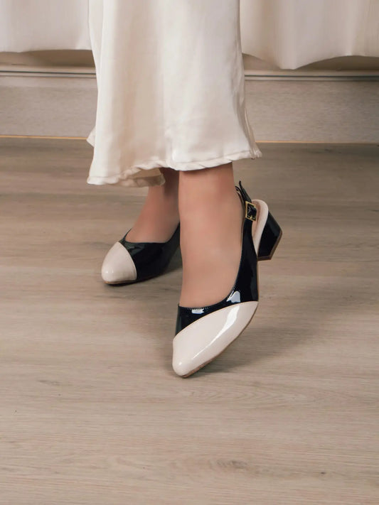 zapato tacon bajo para mujer anastasia negro beige