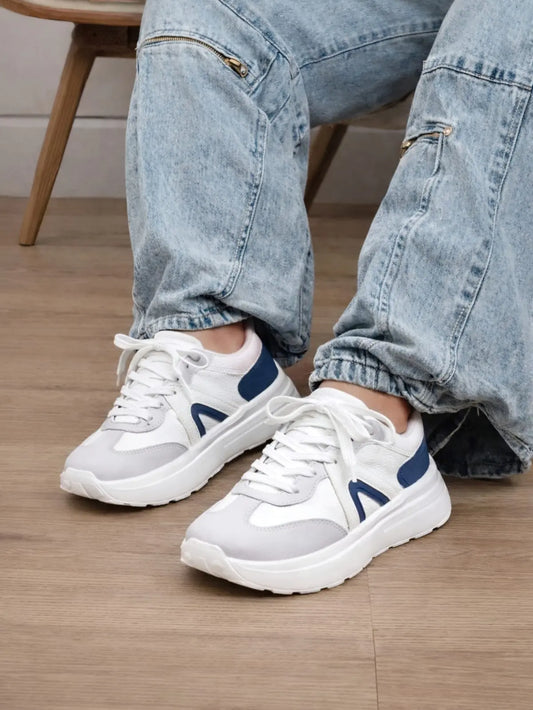 tenis de mujer nevada blanco azul 